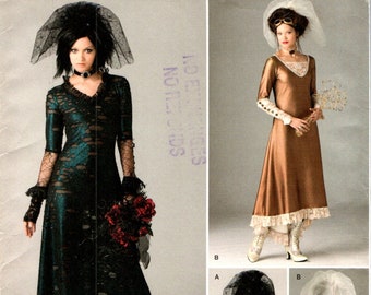Misses Vampire Steampunk Goth Bride Dress Costume Making Sewing Pattern Women Ladies Size 4 6 8 10 12 Evening Wear, Above Ankle, Veil, Gown