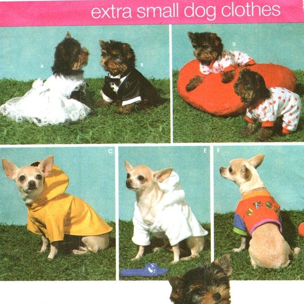 Extra Small Dog Puppy Clothes Sewing Craft Pattern, Wrights Simplicity 4325 Wedding Dress, Tuxedo Jacket, Pajamas, Bathrobe, Raincoat, Shirt