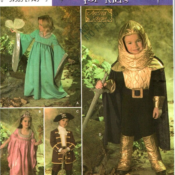 CHILDRENS MEDIEVAL Costume Making Sewing Pattern, Boy Girl Size 3 4 5 6 7 8 Knight Pirate Renaissance Medieval Princess, DIY Simplicity 4944