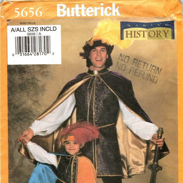 Mens RENAISSANCE MEDIEVAL COSTUME Sewing Pattern, Size 30 32 34 36 38 40 42 44 46 48, Cape, Doublet, Shirt, Leggings & Boots, Butterick 5656