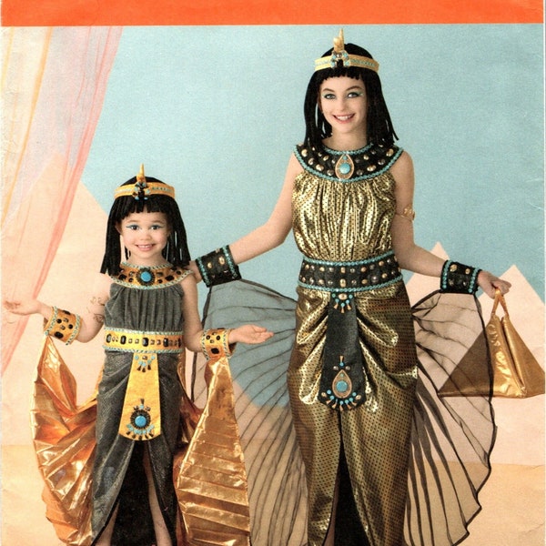 Girls Egyptian, Cleopatra, Roman Princess Costume Sewing Pattern Child Size 3 4 5 6, Dress Cape Headband Cobra Cuffs Wig, Simplicity 2329