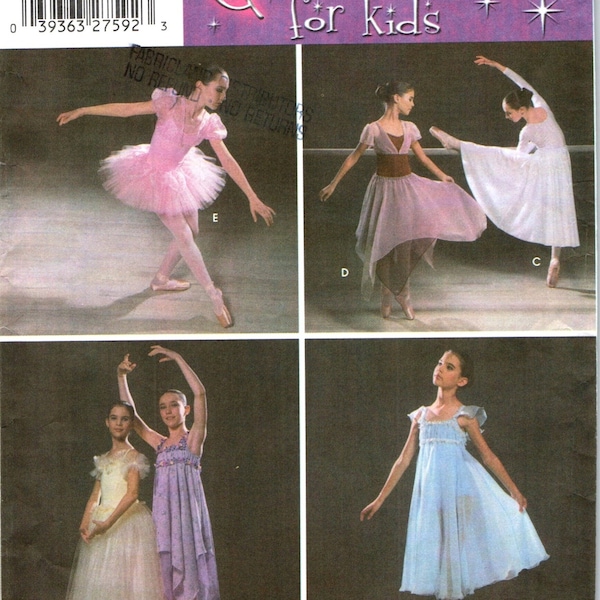 Ballet Dance Costume Sewing Pattern for Kids Girls Size 7 8 10 12 14 16 Simplicity 5136, Ballerina Dancewear, Classical Skirt Top Dress Tutu