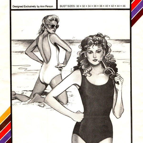 One Piece TANK BATHING SUIT, Maillot Swimsuit Sewing Pattern, Sizes 30 to 46, Easy Stretch & Sew 1372, Scooped Neckline, Deep Open Back