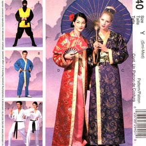 Costumes Sewing Patterns GEISHA KIMONO ROBE Size Sm, Med, Ninja Karate Martial Arts, Robe Tabard Pants Hood Tie