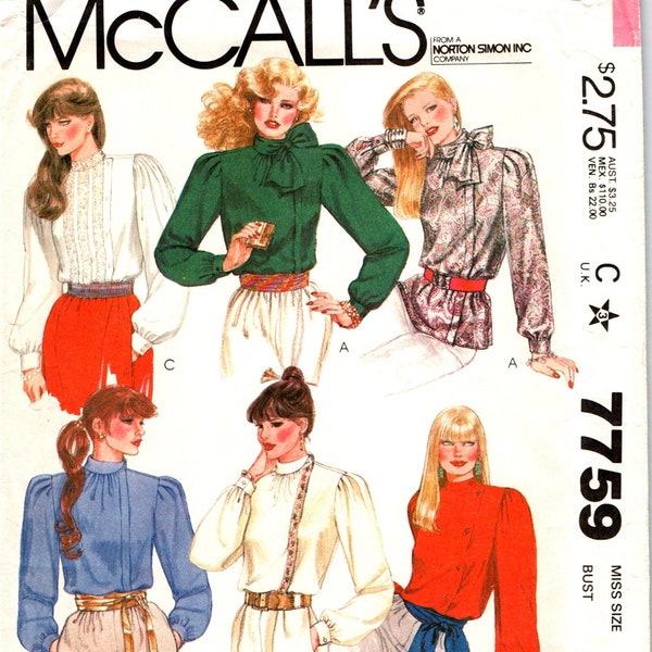 Tie Collar, Gathered Front and Back Yoke Blouses Sewing Pattern for Women Misses Size 10, Bust 32 1/2", McCall's Norton Simon 7759