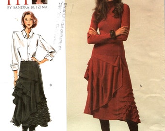 VOGUE SANDRA BETZINA Back Drape Ruching Skirt Sewing Pattern, Waist All Sizes Size 26 1/2 to 50 1/2, A-line, Asymmetrical Front, Mid-Calf