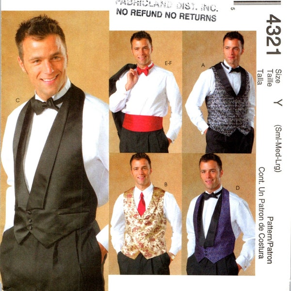 CUMMERBUND, VEST, Bow Tie Sewing Pattern, All Sizes for Men Women Misses Size 34 36 38 40 42 44, McCalls 4321 - Prom, Tuxedo Accessories