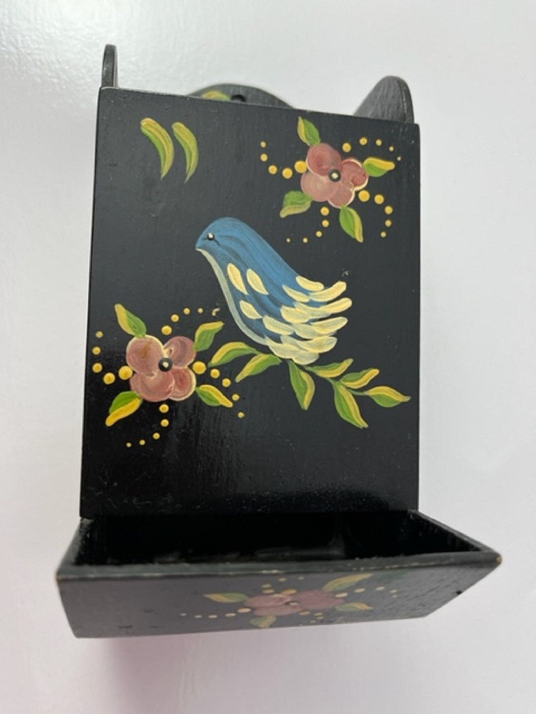 FOLK ART MATCHBOX Holder Signed by Artist Wooden Hanging Etsy