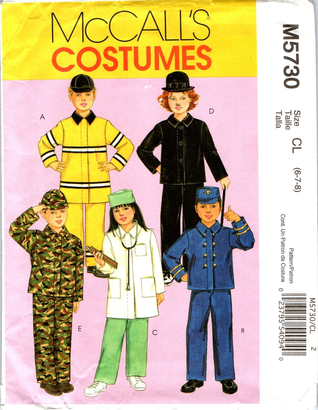 Kids Uniforms Costume Sewing Pattern, Girl Boy Child Size 6 7 8 GI Joe