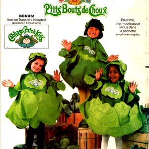 Vintage Costume Sewing Patterns, CABBAGE PATCH KIDS (One Size 2 - 6X) Transfers, Hat, Cabbage Leaves, Butterick 6920
