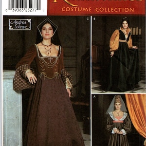 May include: Simplicity Renaissance Costume Collection sewing pattern for a Renaissance era gown. The pattern includes three different styles: a long-sleeved gown with a fitted bodice and a full skirt, a long-sleeved gown with a fitted bodice and a full skirt, and a long-sleeved gown with a fitted bodice and a full skirt. The pattern is for sizes 14, 16, 18, and 20.