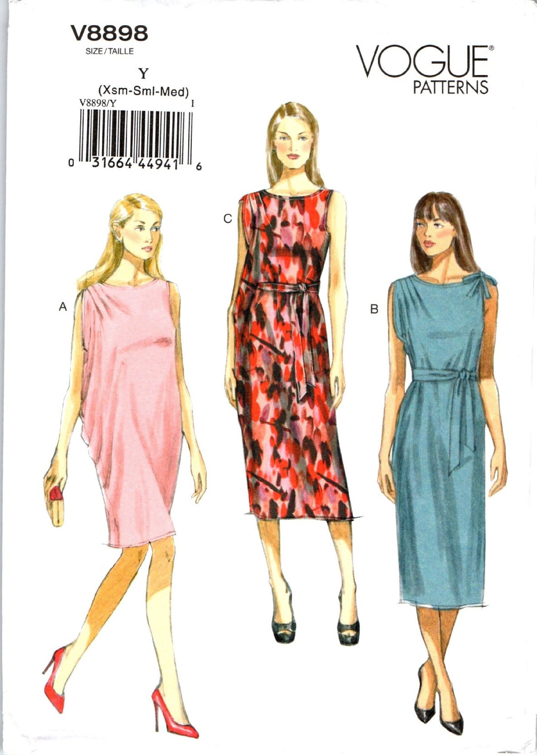 DRAPED DRESS Sewing Pattern for Women, Easy Vogue V8898