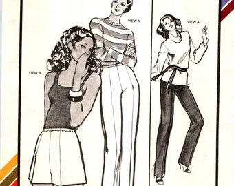 STRAIGHT LEGGED, Elastic Waist Shorts and Pants Summer Sewing Pattern, Easy Stretch & Sew 700 for Misses Women Hip Size 30 TO 46, 1970s