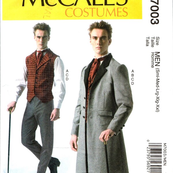 Frock Coat Vest Pants and Tie Neck Band Costume Sewing Pattern for Men Size 34 36 38 40 42 44 46 48 50 52, Regency Victorian Era, Unisex