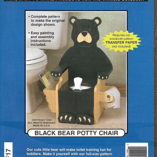 BLACK BEAR POTTY Chair, Woodcraft Pattern, Full Size Pattern, Easy Assembly, Painting Instructions, 26" Tall, Winfield Collection, Uncut