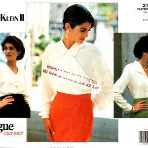 Patrons de couture Chemisier, taille de chemise 8 10 12, facile Anne Klein II Vogue Career 2779 fermeture asymétrique, variations de col