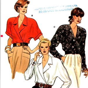Sewing Patterns BLOUSE | SHIRT Size 8 10 12 Wrap Front Very Easy Vogue 9721 Inside Ties, Sleeve Variations