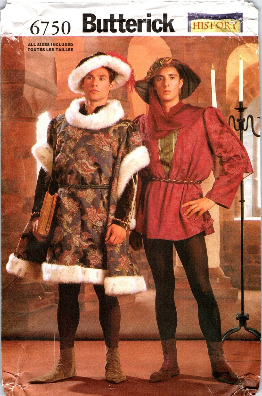 Costume Sewing Patterns TUDOR RENAISSANCE Medieval men Size 30 44 