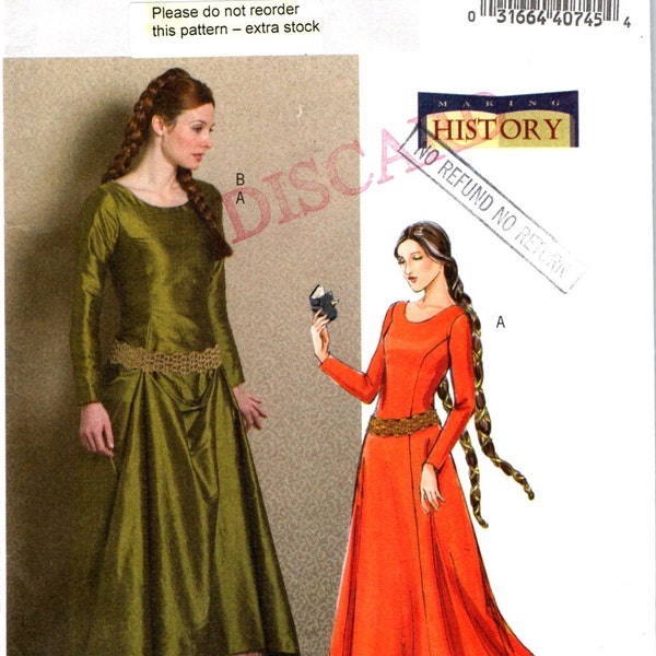 Misses Medieval Times Middle Ages Dress Gown Costume Sewing Pattern, Women Ladies Curvy Fit Size 14 16 18 20, Making History Butterick B4827