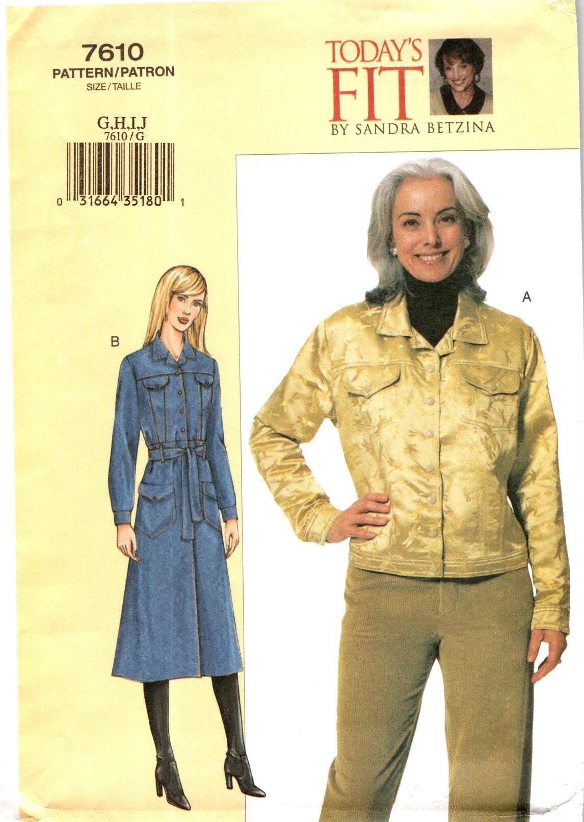 Vogue Todays Fit by Sandra Betzina JEAN JACKET & COAT Sewing Pattern, Women Misses Petite Plus Size G-H-I- J, Above Hip or Ankle Length