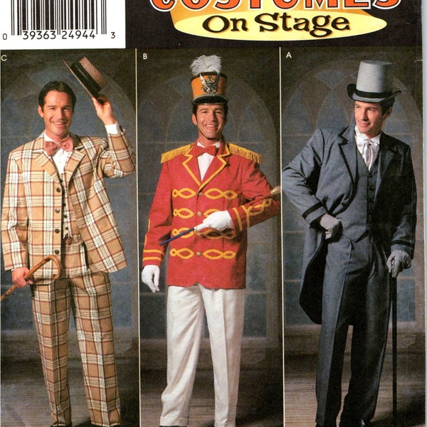 Men's Music Band, Circus Ringmaster, Victorian Frock Tailcoat Sewing Pattern Chest Size 30 32 34 36 38 40 42 44 46 48, Simplicity Stage 9686