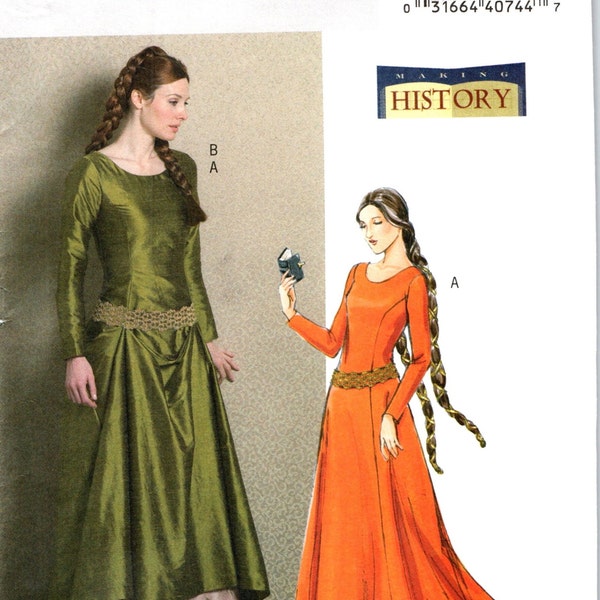 Misses Medieval Times Middle Ages Dress Gown Costume Sewing Pattern, Women Ladies 6 8 10 12 Making History Butterick B4827, Uncut