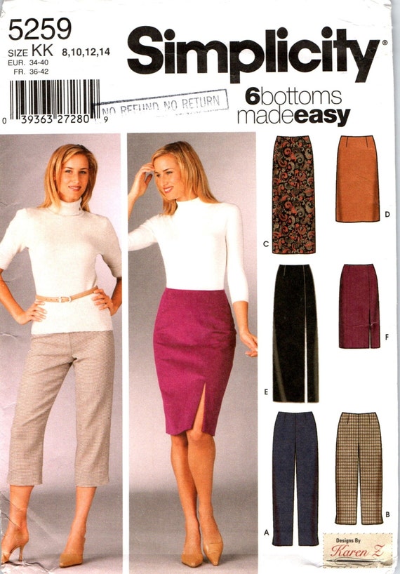 Slim Pants, Capris and Skirt Sewing Patterns for Misses Women Size