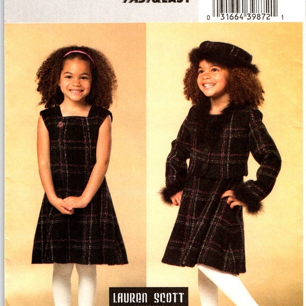 Very Easy Children's, Girls Lined Jacket, Dress and Hat Sewing Pattern for Size 6 7 8, Butterick B4592, Designer Lauren Scott, California