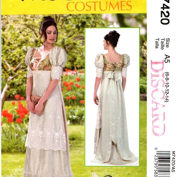 Victorian Edwardian French Style Empire Style Dress Gown Costume Sewing Pattern Size 6 8 10 12 14 Shakespeare, Evening Length, McCalls M7420