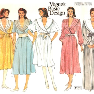 Sewing Patterns Dresses Dress (Size 14) Vogue Basic Design 1131 EVENING WRAP DRESS, Shawl Collar, Flared Skirt