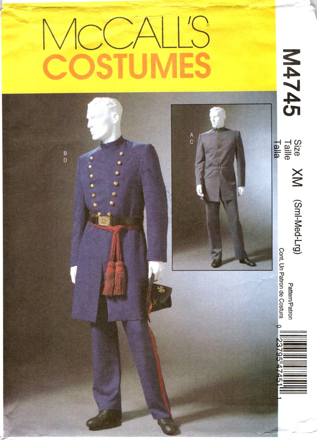 Men's CIVIL WAR UNIFORM Costume Sewing Pattern, Size 34 36 38 40 42 44