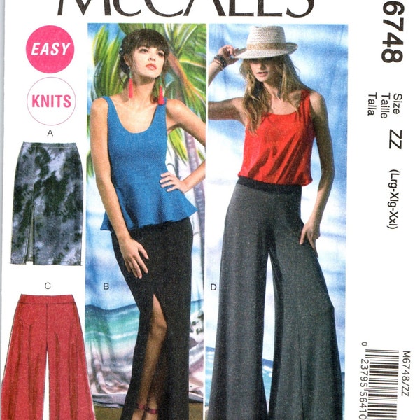 Long Slitted Skirt and Evening Pants Sewing Pattern Easy McCalls M6748 for Women Misses Plus Sizes 16 18 20 22 24 26, Casual Cruise Comfy