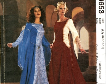 Camelot Medieval Renaissance Costume Sewing Pattern, Misses Women Sizes 6 8 10 12 Gown in Two Styles with Shaped Contrast Sleeves, Overdress