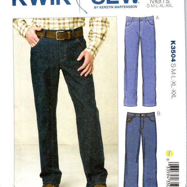 Men's Boot Cut | Straight Cut Jeans Sewing Pattern Size 28 30 32 34 36 38  40 42 44 46, Easy Kwik Sew K3504, Zipper, Belt Carriers, Pockets