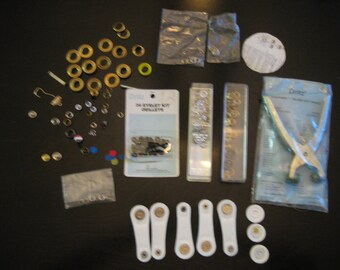 Huge Lot - DRITZ GRIPPER GROMMET Plier and Supplies - Various Sizes of Eyelets - 1 Kit of 36 - What you see is what you get!