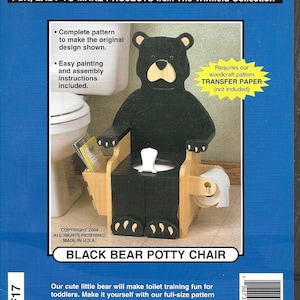 Motifs artisanaux sur bois, POTTY CHAIR, motif ours noir pleine taille, assemblage facile, instructions de peinture, 26 po. de haut