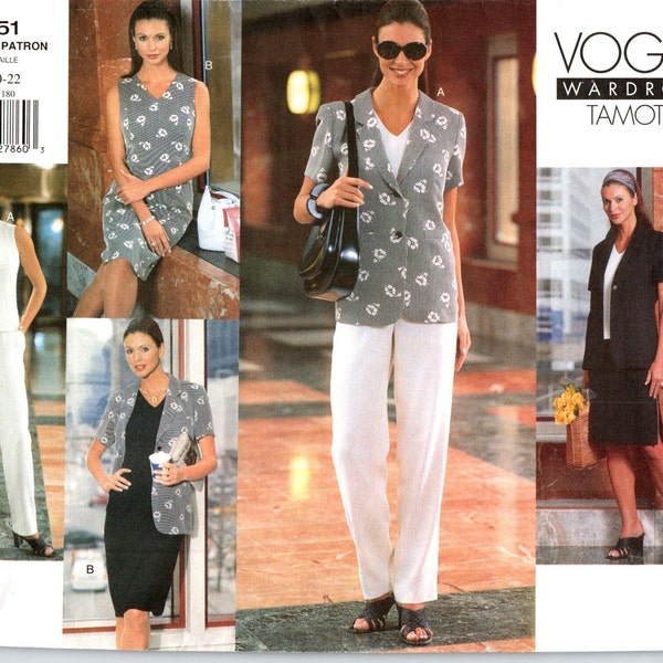 Vogue Wardrobe Designer Tamotsu Sewing Pattern, Petite Plus Size 18 20 22, Below Hip Jacket, Fitted Tapered Dress or Top, Lined Skirt, Pants
