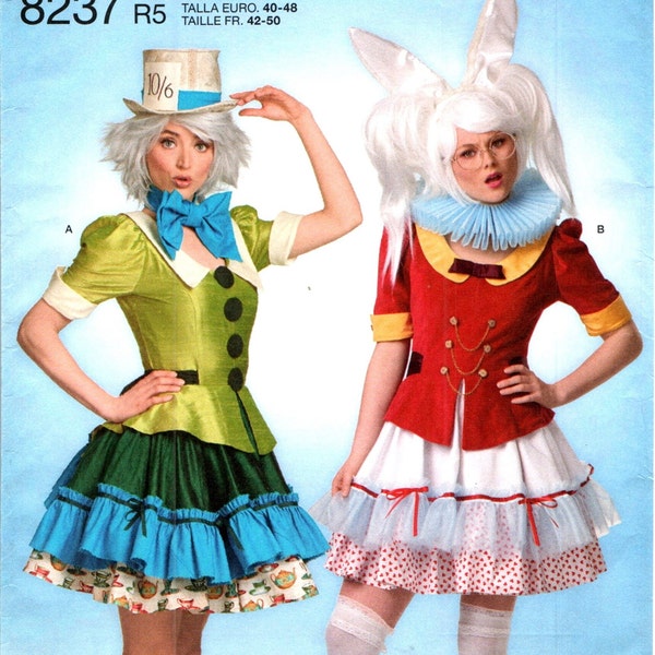 Simplicity 8237 Alice in Wonderland Craft Sewing Pattern, Adult Women Misses Size 14 16 18 20 22, Mad Hatter, White Rabbit, Full Figure