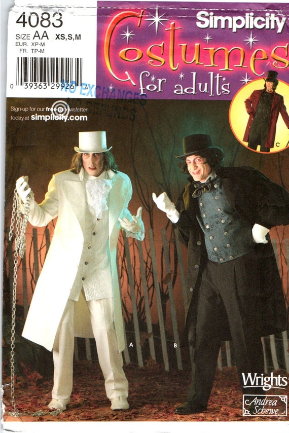 Costumes Sewing Patterns, Coachman, Scrooge Victorian Suit, Size 30 32 34 36 38 40, Steampunk, Cape Vest Dickey Top Hat Frock