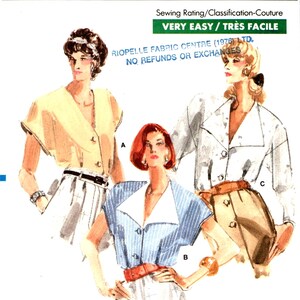 Sewing Patterns, Blouse / Shirt (Size 8-12) Vintage Very Easy Vogue 7194, Cap or Long Sleeves, Loose-Fit