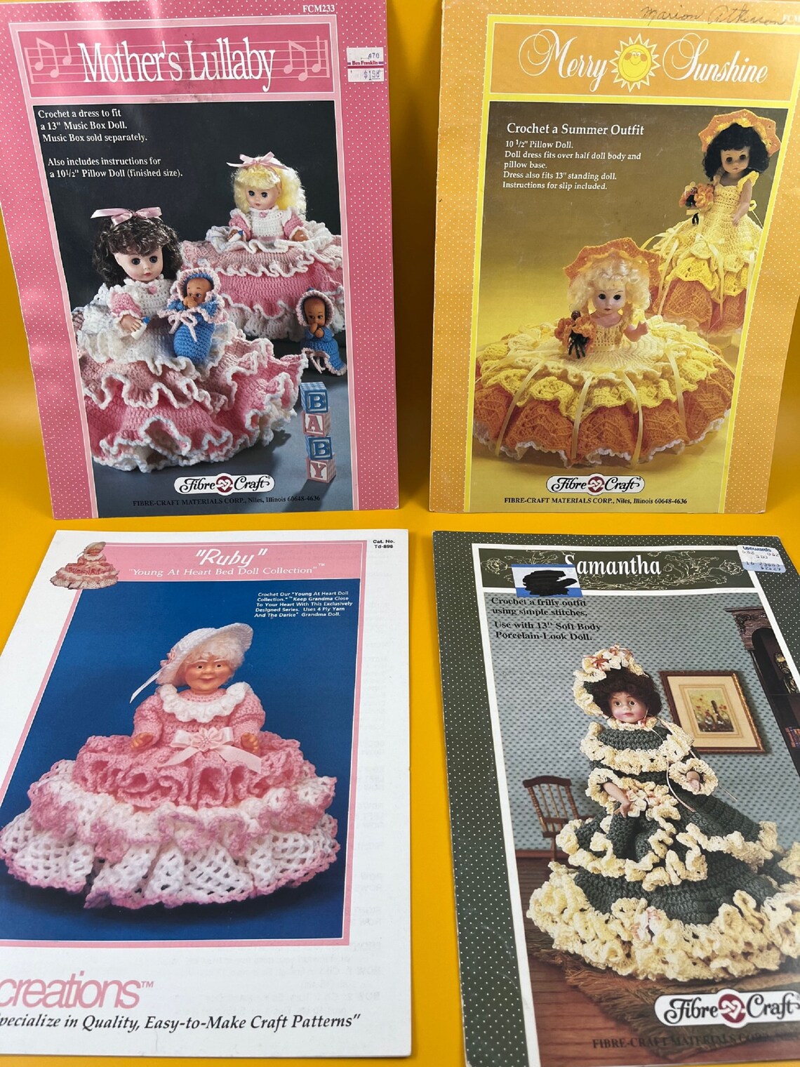 Lot of 4 Bed Pillow Doll Patterns Crochet Clothes / Outfits Etsy