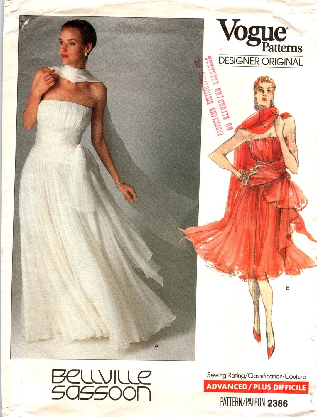 VOGUE BELLVILLE SASSOON Bridal Gown And Stole Sewing Pattern Misses 