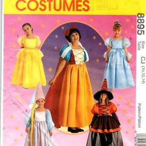 Childrens Storybook Costume Sewing Pattern, Girl Size 10 12 14 Rapunzel, Cinderella, Belle, Snow White, Pretty Witch, DIY McCalls 8895
