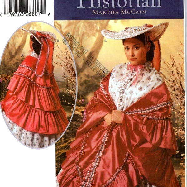 Civil War Garden Hat and Mantle Ruffled Cloak Costume Sewing Pattern, One Size, Southern Lady, Victorian The Fashion Historian 5444