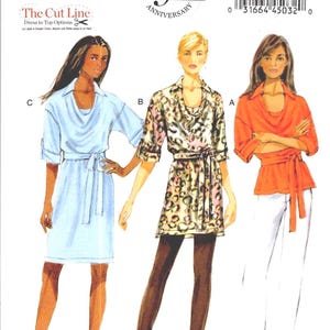 Sewing Patterns, Top Tunic Dress Belt (Size 16-26) Easy Butterick B5934 - Pullover, Draped Front Neck