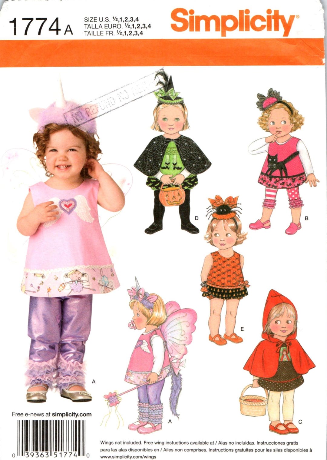 Costume Sewing Patterns Toddler Child 1/2 2 3 4 DIY Halloween Dress up ...