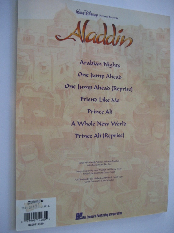 Aladdin Songbook From 1992 From The Walt Disney Movie For Etsy