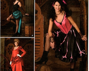 Wild West Saloon Girl Costume Sewing Pattern for Misses Women Sizes 14 16 18 20, Steampunk, Cosplay, Victorian Dress, Apron, Gloves, Train