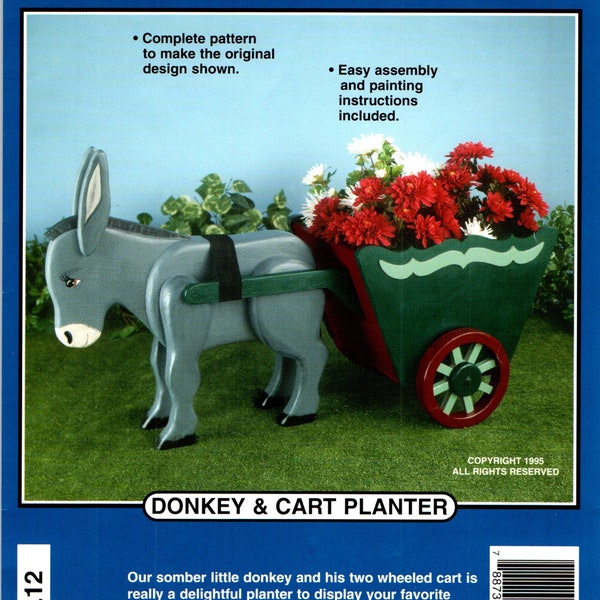 Donkey and Cart Planter Woodcraft Pattern, Full-Size Pattern, Easy Assembly, Painting Instructions, 25" tall, 46" long, Winfield Collection
