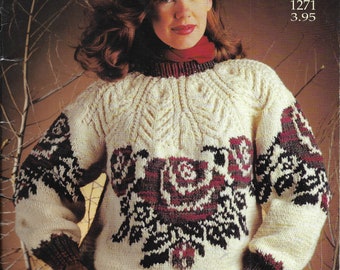 Vintage Chunky Classics Knitting Pattern Booklet, Pullovers and Cardigans, Eagle Thunderbird Sweater, Bobbles, Cables Fairisle Yoke, His Her